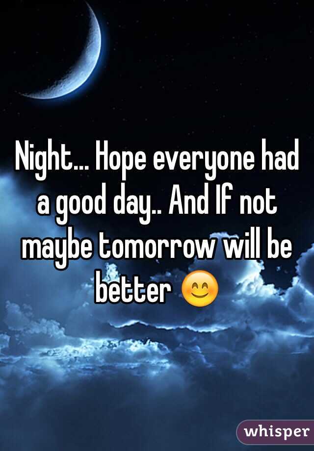 Night... Hope everyone had a good day.. And If not maybe tomorrow will be better 😊