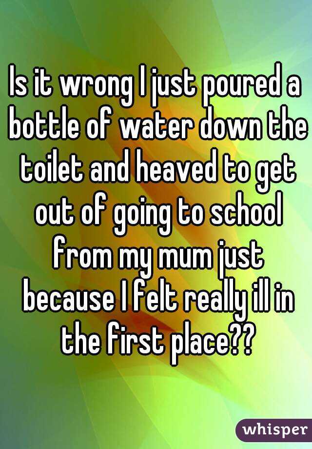 Is it wrong I just poured a bottle of water down the toilet and heaved to get out of going to school from my mum just because I felt really ill in the first place??