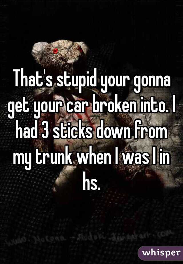 That's stupid your gonna get your car broken into. I had 3 sticks down from my trunk when I was I in hs.