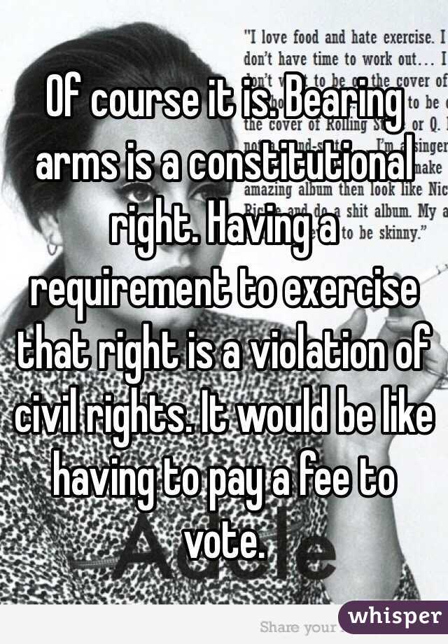 Of course it is. Bearing arms is a constitutional right. Having a requirement to exercise that right is a violation of civil rights. It would be like having to pay a fee to vote. 