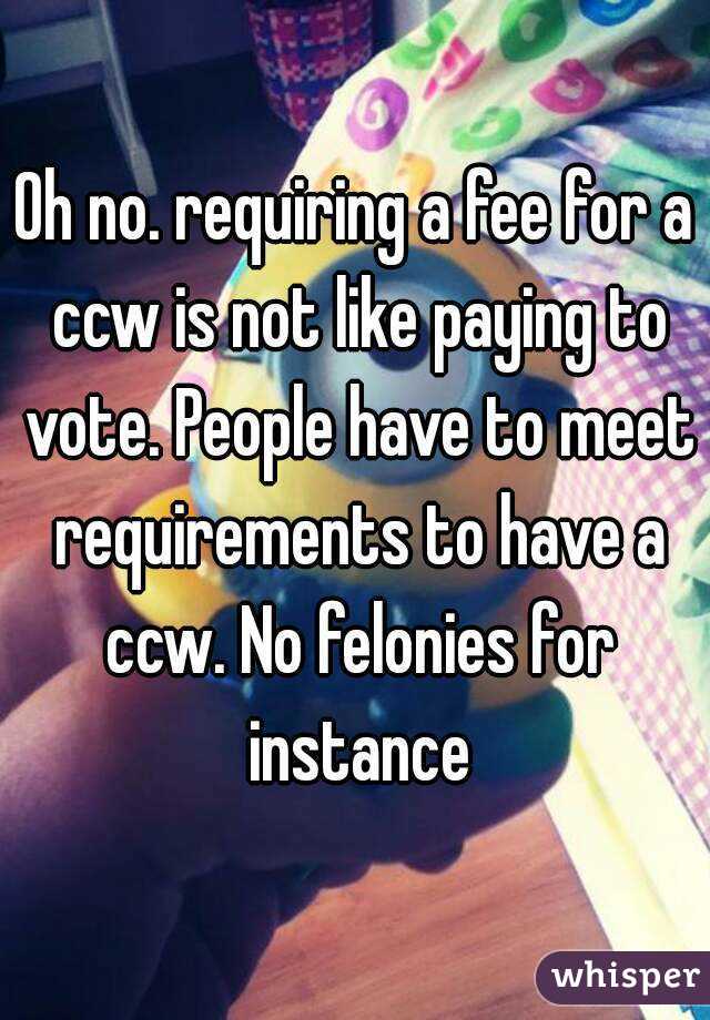 Oh no. requiring a fee for a ccw is not like paying to vote. People have to meet requirements to have a ccw. No felonies for instance