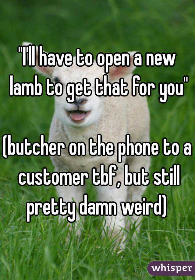 "I'll have to open a new lamb to get that for you"

(butcher on the phone to a customer tbf, but still pretty damn weird) 