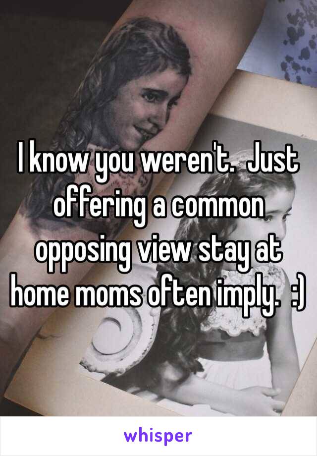 I know you weren't.  Just offering a common opposing view stay at home moms often imply.  :) 