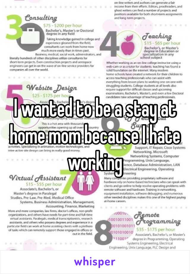 I wanted to be a stay at home mom because I hate working 