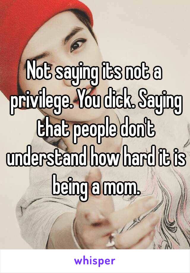 Not saying its not a privilege. You dick. Saying that people don't understand how hard it is being a mom.