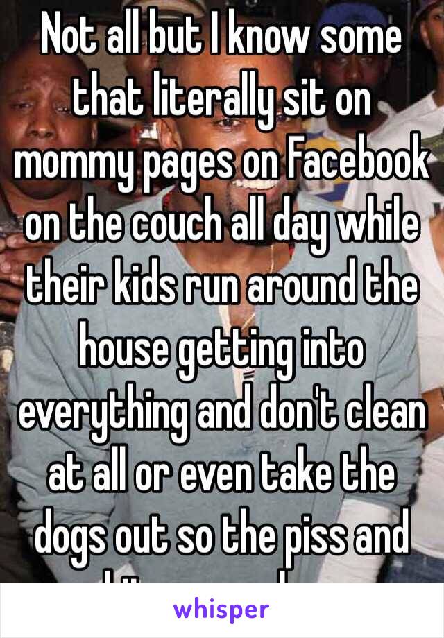 Not all but I know some that literally sit on mommy pages on Facebook on the couch all day while their kids run around the house getting into everything and don't clean at all or even take the dogs out so the piss and shit everywhere.