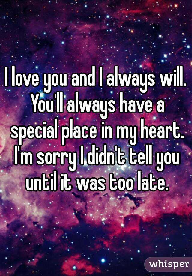 I love you and I always will. You'll always have a special place in my heart. I'm sorry I didn't tell you until it was too late.