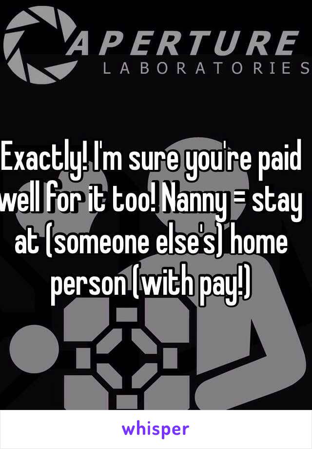 Exactly! I'm sure you're paid well for it too! Nanny = stay at (someone else's) home person (with pay!) 