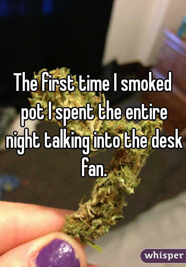 The first time I smoked pot I spent the entire night talking into the desk fan.