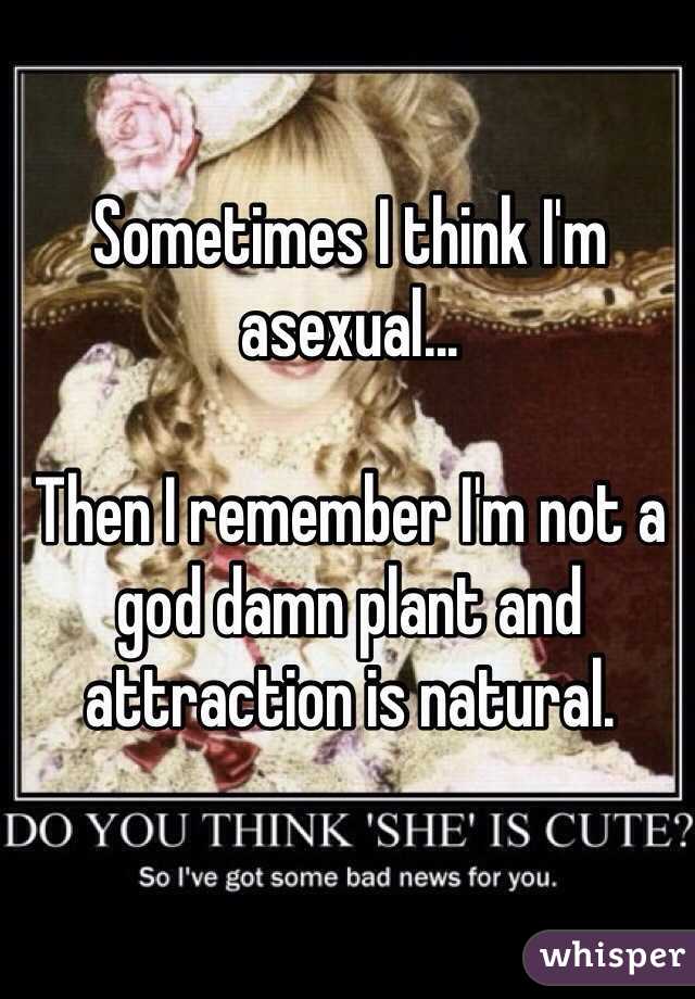 Sometimes I think I'm asexual...

Then I remember I'm not a god damn plant and attraction is natural.