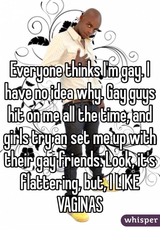 Everyone thinks I'm gay. I have no idea why. Gay guys hit on me all the time, and girls try an set me up with their gay friends. Look, it's flattering, but, I LIKE VAGINAS