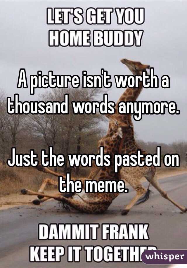 A picture isn't worth a thousand words anymore. 

Just the words pasted on the meme.