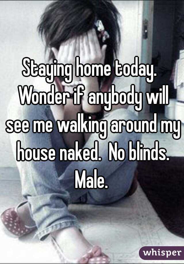 Staying home today.  Wonder if anybody will see me walking around my house naked.  No blinds. Male. 