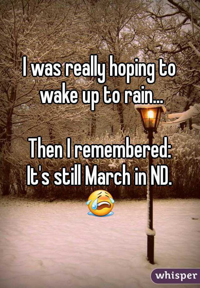 I was really hoping to wake up to rain...

Then I remembered:
It's still March in ND.
😭