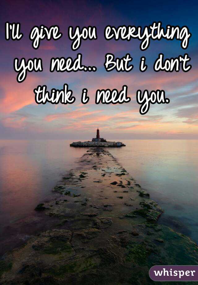 I'll give you everything you need... But i don't think i need you.