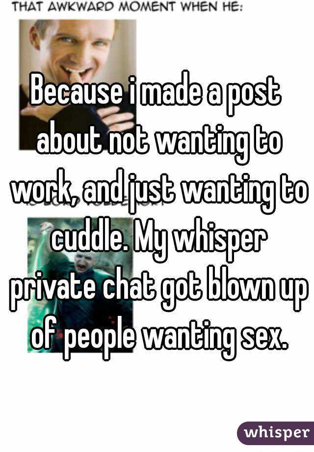 Because i made a post about not wanting to work, and just wanting to cuddle. My whisper private chat got blown up of people wanting sex.