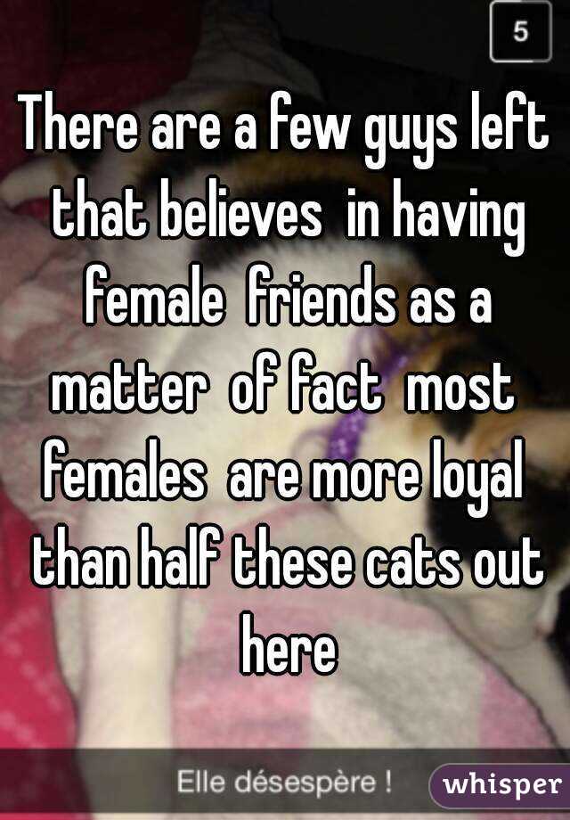 There are a few guys left that believes  in having female  friends as a matter  of fact  most  females  are more loyal  than half these cats out here