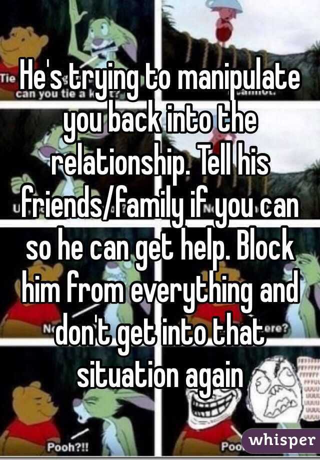 He's trying to manipulate you back into the relationship. Tell his friends/family if you can so he can get help. Block him from everything and don't get into that situation again