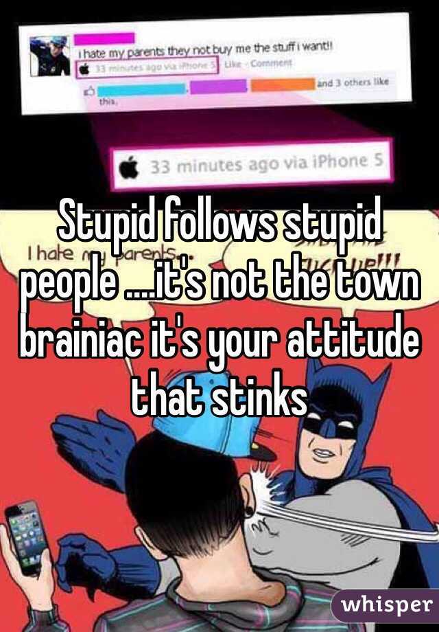 Stupid follows stupid people ....it's not the town brainiac it's your attitude that stinks 