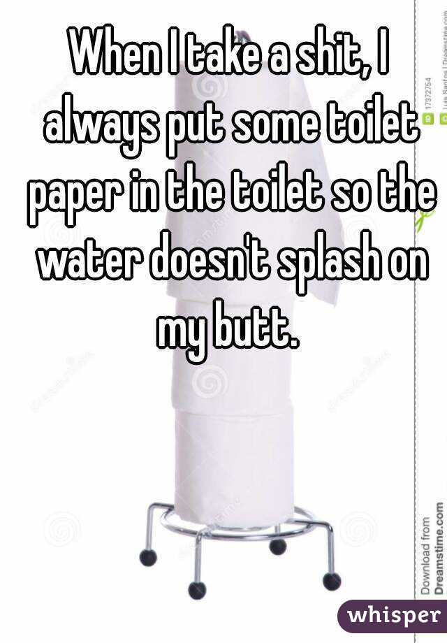 When I take a shit, I always put some toilet paper in the toilet so the water doesn't splash on my butt. 