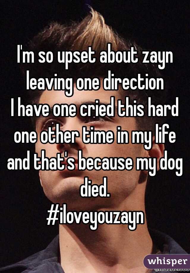 I'm so upset about zayn leaving one direction
I have one cried this hard one other time in my life and that's because my dog died. 
#iloveyouzayn