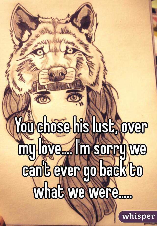 You chose his lust, over my love.... I'm sorry we can't ever go back to what we were.....