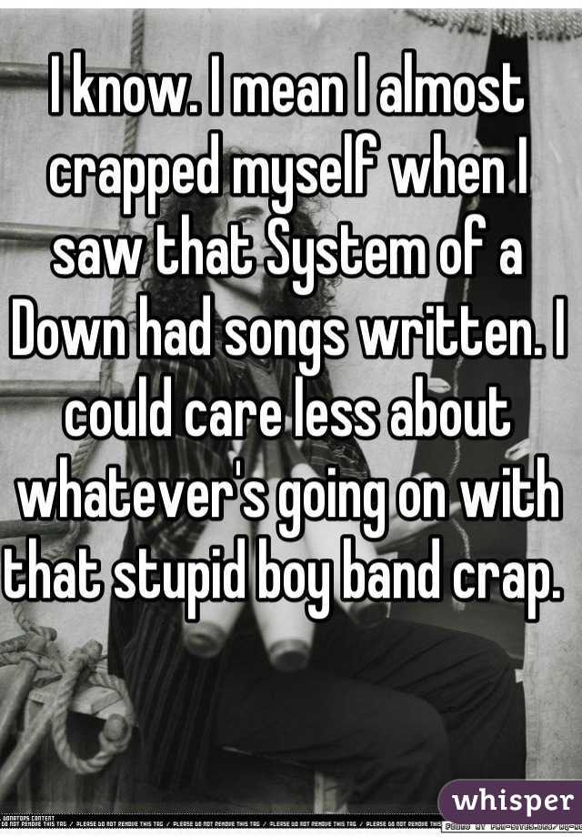 I know. I mean I almost crapped myself when I saw that System of a Down had songs written. I could care less about whatever's going on with that stupid boy band crap. 