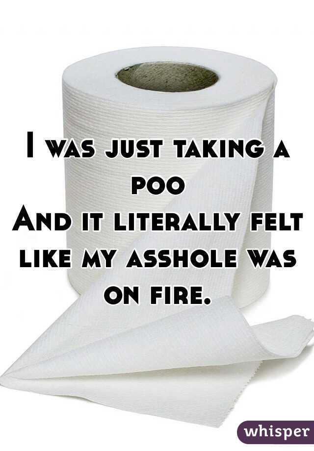I was just taking a poo
And it literally felt like my asshole was on fire. 