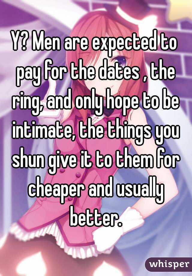 Y? Men are expected to pay for the dates , the ring, and only hope to be intimate, the things you shun give it to them for cheaper and usually better.