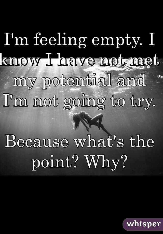 I'm feeling empty. I know I have not met my potential and I'm not going to try. 

Because what's the point? Why? 