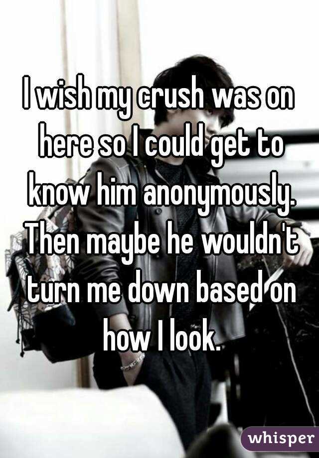 I wish my crush was on here so I could get to know him anonymously. Then maybe he wouldn't turn me down based on how I look.