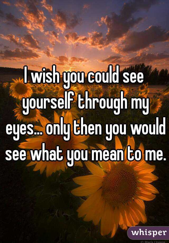 I wish you could see yourself through my eyes... only then you would see what you mean to me.
