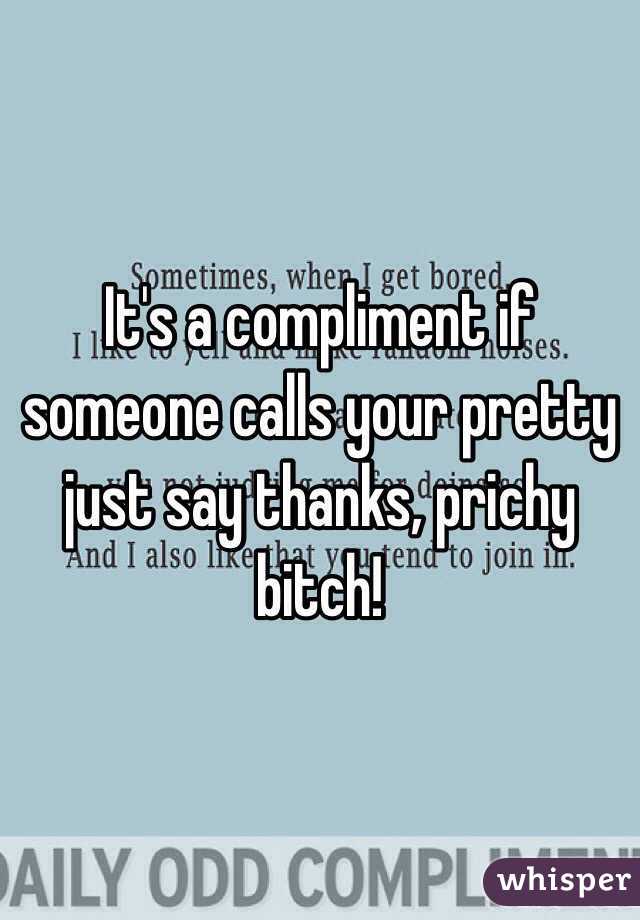 It's a compliment if someone calls your pretty just say thanks, prichy bitch!