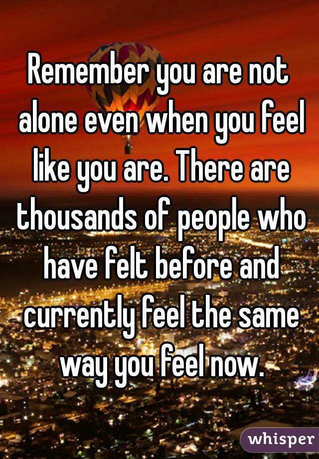 Remember you are not alone even when you feel like you are. There are thousands of people who have felt before and currently feel the same way you feel now.