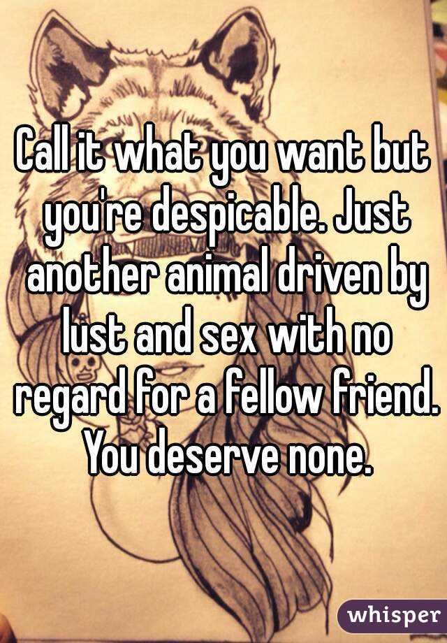 Call it what you want but you're despicable. Just another animal driven by lust and sex with no regard for a fellow friend. You deserve none.