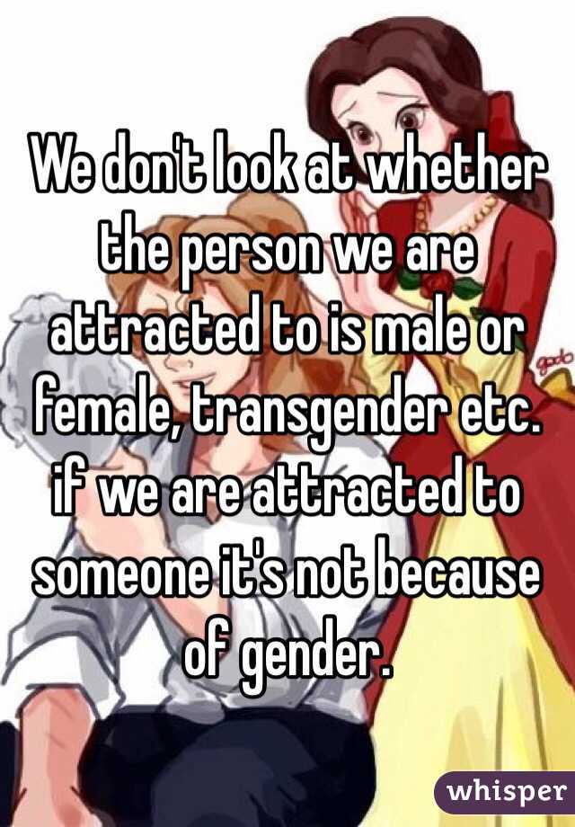 We don't look at whether the person we are attracted to is male or female, transgender etc. if we are attracted to someone it's not because of gender. 