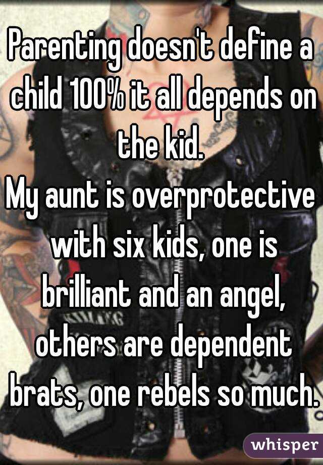 Parenting doesn't define a child 100% it all depends on the kid. 
My aunt is overprotective with six kids, one is brilliant and an angel, others are dependent brats, one rebels so much.