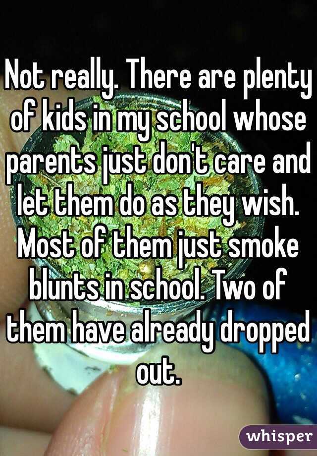 Not really. There are plenty of kids in my school whose parents just don't care and let them do as they wish. Most of them just smoke blunts in school. Two of them have already dropped out. 