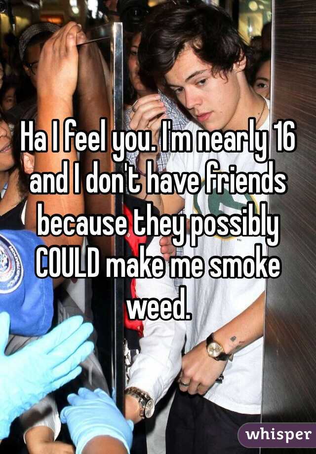 Ha I feel you. I'm nearly 16 and I don't have friends because they possibly COULD make me smoke weed.  