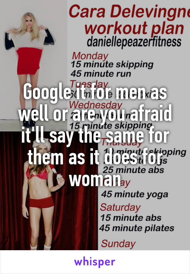 Google it for men as well or are you afraid it'll say the same for them as it does for woman