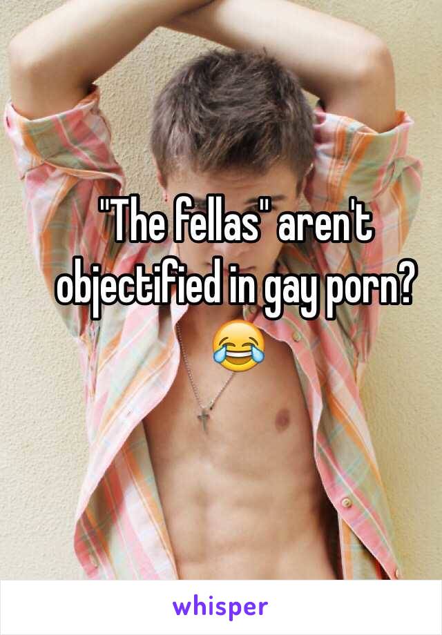 "The fellas" aren't 
objectified in gay porn?
😂