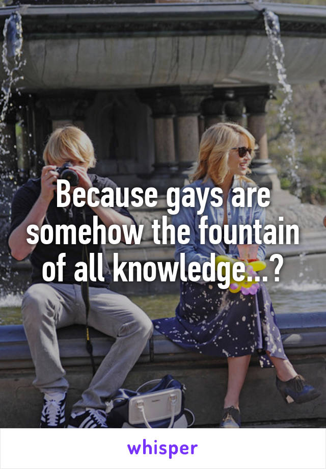 Because gays are somehow the fountain of all knowledge...?