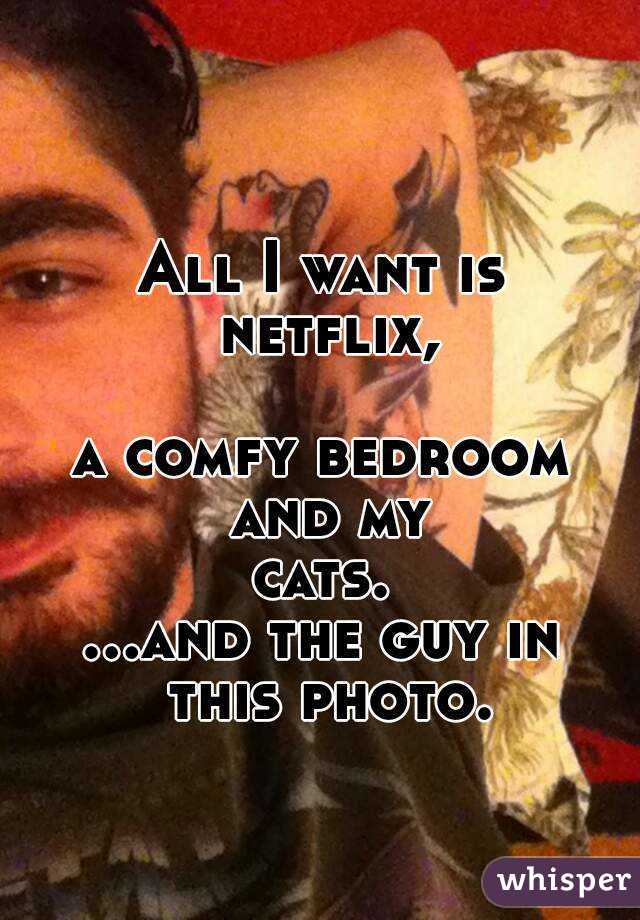 All I want is netflix, 
a comfy bedroom and my
cats.
...and the guy in this photo.