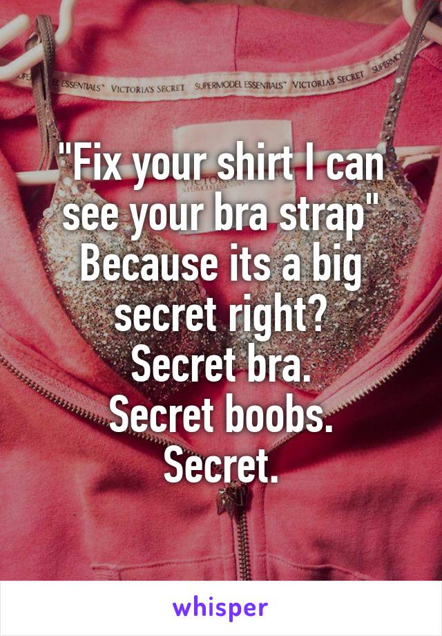 "Fix your shirt I can see your bra strap"
Because its a big secret right?
Secret bra.
Secret boobs.
Secret.