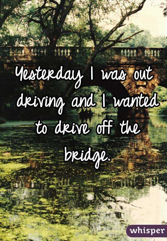 Yesterday I was out driving and I wanted to drive off the bridge.