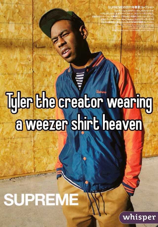 Tyler the creator wearing a weezer shirt heaven 