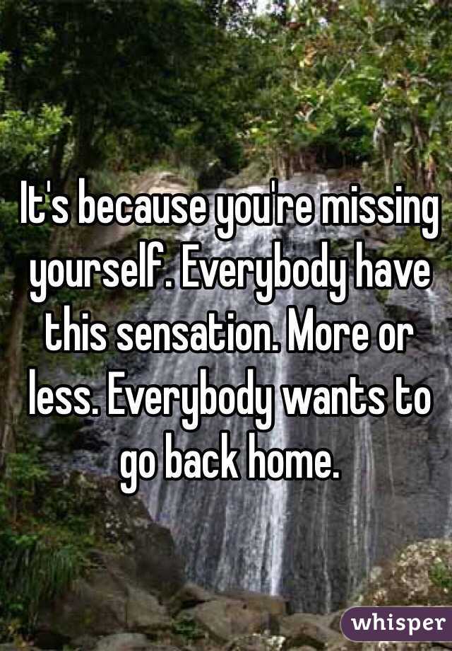 It's because you're missing yourself. Everybody have this sensation. More or less. Everybody wants to go back home. 
