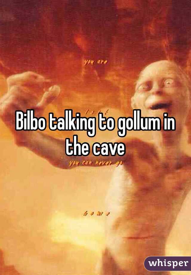 Bilbo talking to gollum in the cave