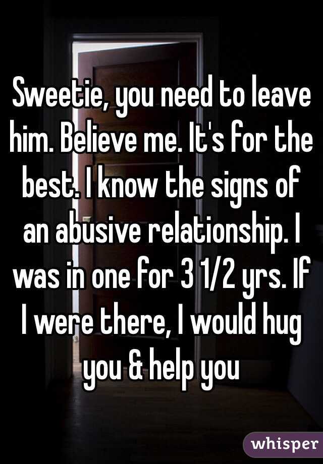 Sweetie, you need to leave him. Believe me. It's for the best. I know the signs of an abusive relationship. I was in one for 3 1/2 yrs. If I were there, I would hug you & help you 