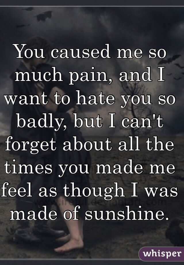 You caused me so much pain, and I want to hate you so badly, but I can't forget about all the times you made me feel as though I was made of sunshine.